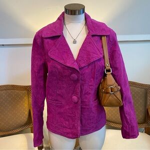 Vintage Chico's Vibrant Magenta Jacket Blazer Genuine Suede Leather, Size Medium
